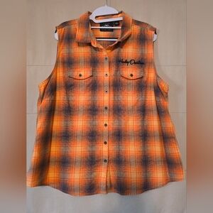 Harley-Davidson Women's Orange Plaid Sleeveless Top 1W